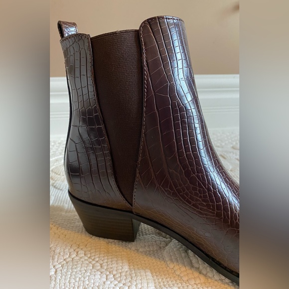 Dark Chocolate Brown Crocodile-Embossed Ankle Booties - Picture 3 of 10